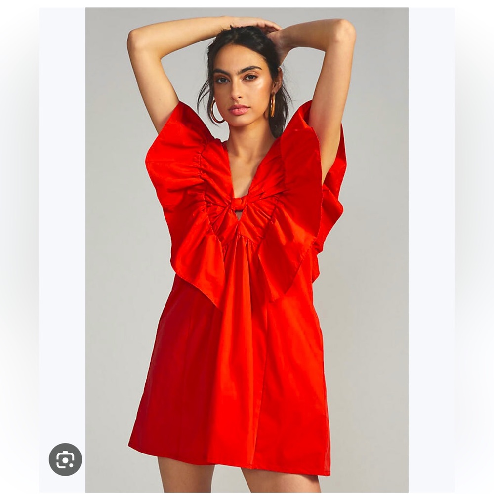 NWT Anthropologie Blue Tassel Ruffled Waistless Mini dress Red size M SOLD OUT
